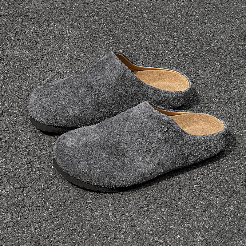 Vintage outerwear spring and summer new casual lazy one-pedal Boken shoes 45370 long hair gray, brown -Y