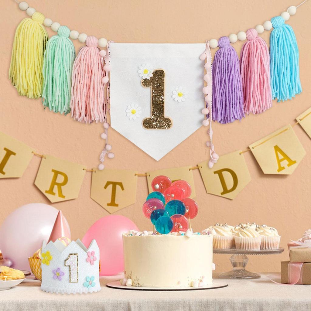 First Birthday Party Decorations High Chair Banner and Crown Hat Decorative Themed Supplies
