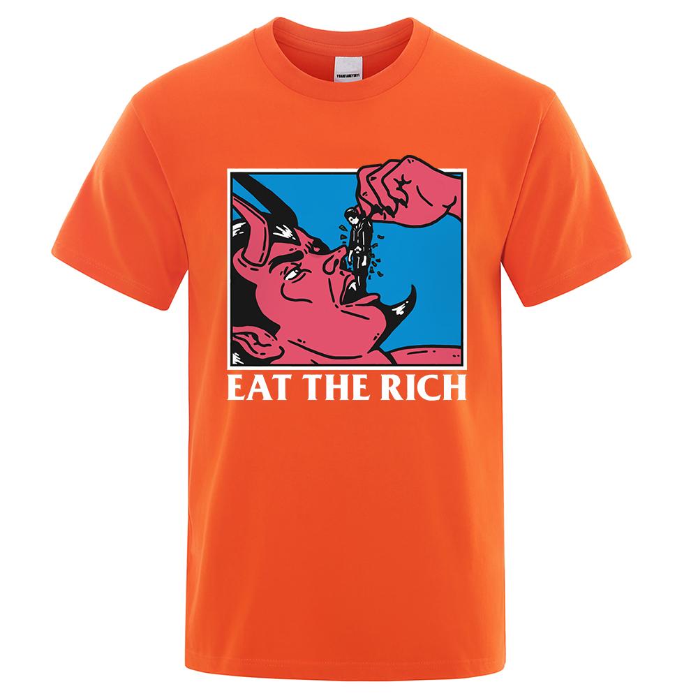 Eat The Rich Horror Comics Print Men T-Shirt High Quality Tee Clothes Loose Cotton T Shirts Breathable Mens Street Brand Tops