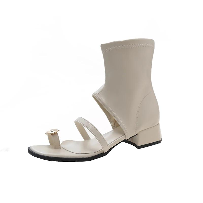 Fashion Women's Shoes Short Sandals 2025 Summer and Autumn New Style Back Zipper Square Toe Mid Heel Clip Toe Casual Sandales Femmes