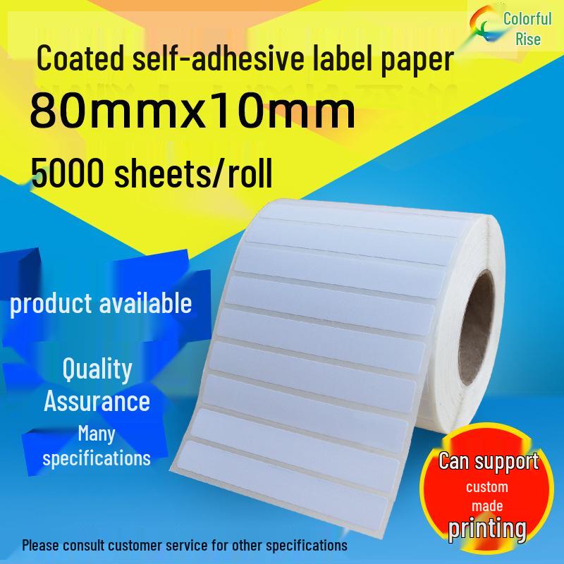 Coated 80x10mm Adhesive Barcode Label Paper - 5000 Stickers Coated Adhesive