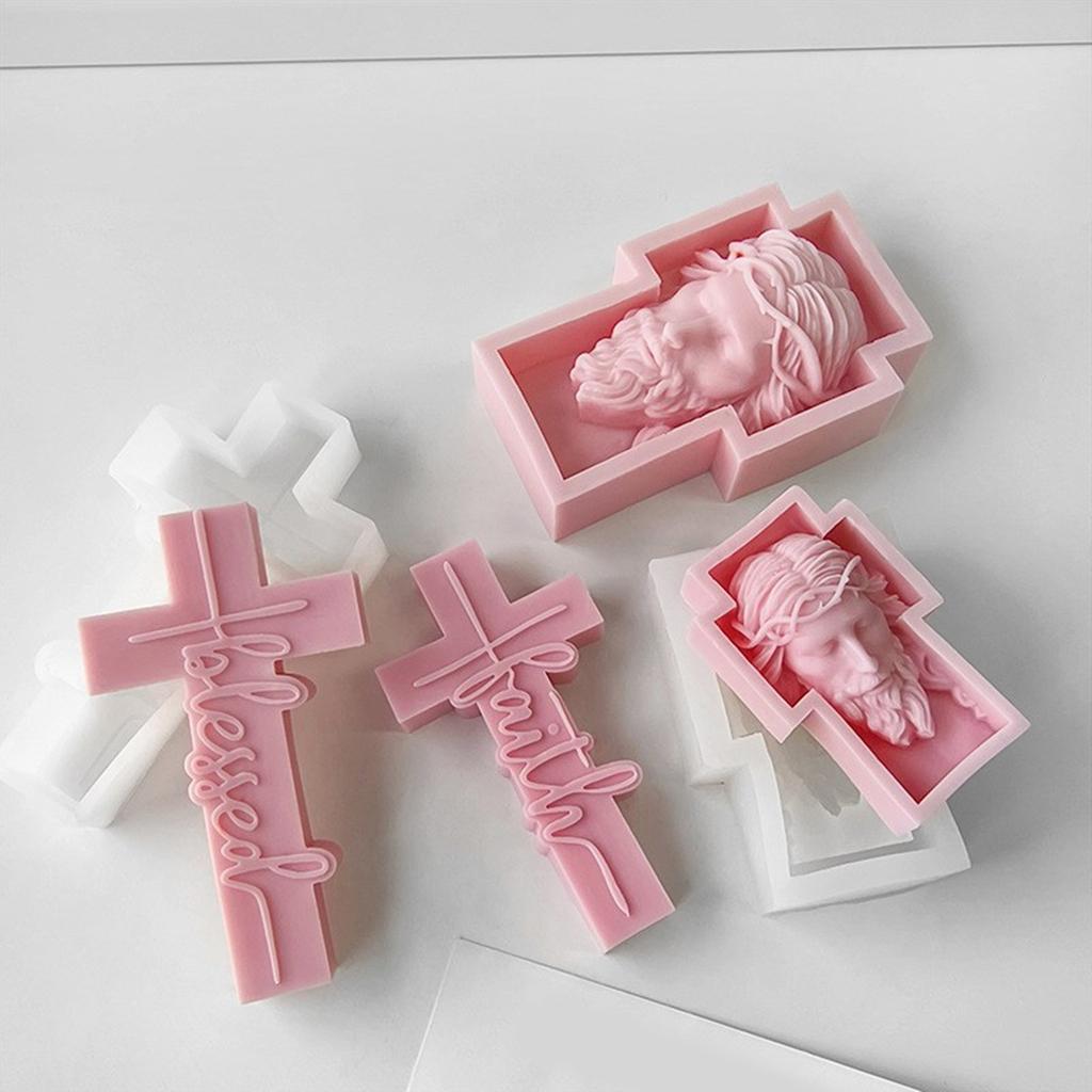 Kreuze Skulptur Kerze Silikonform Menschliches Porträt Abstrakt Duftkerze Gips Harzform Handgefertigte Basteldekorationen