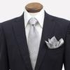 [Gran creer] Necktie and Pocket Square Set, Formal Wear for Weddings, Silk, Made in Japan, Fujiyama Weave, Gran Creer (Stripe x Silver)