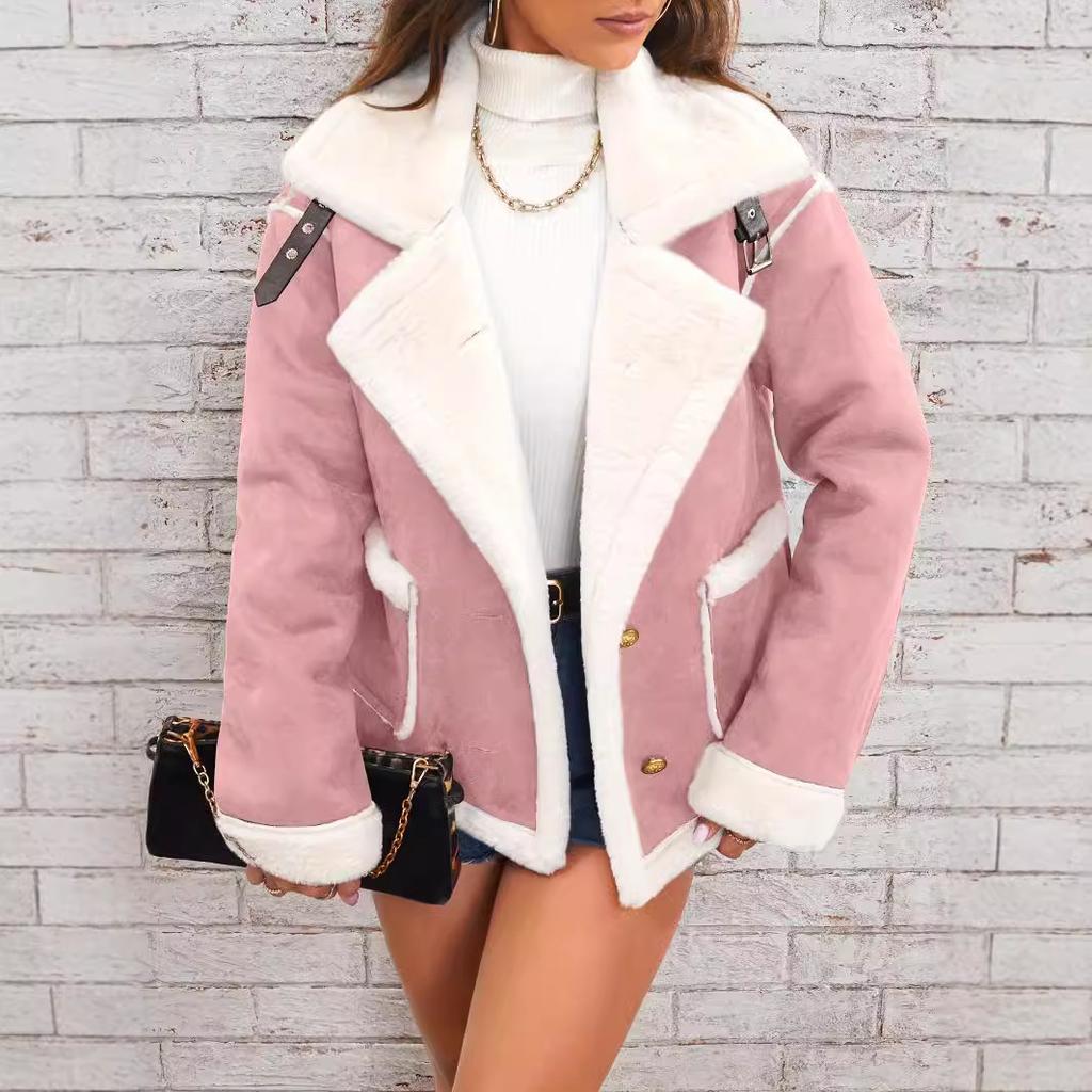 Winter Women's Fashion Lapel Plush Jacket Warm Casual Coat