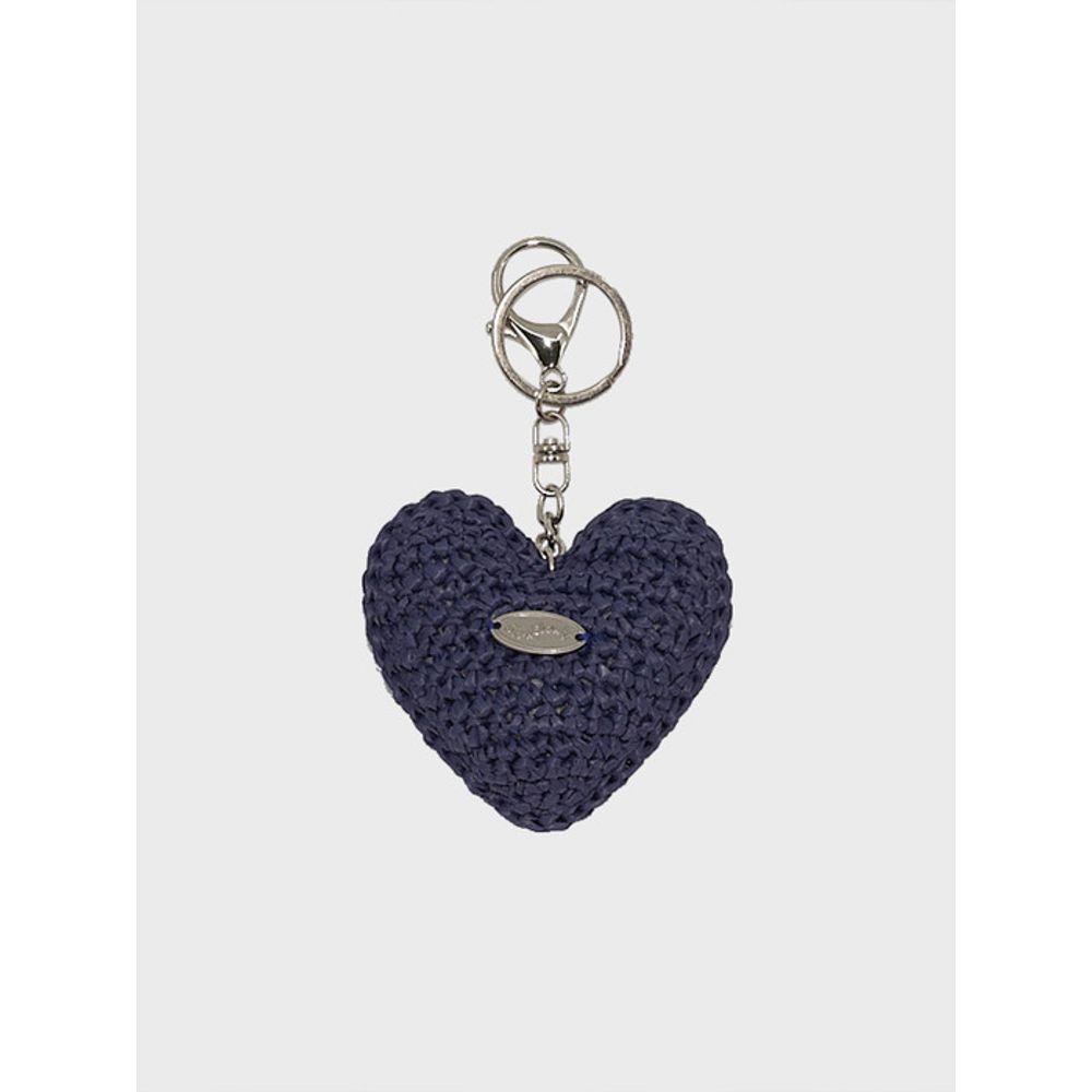 Slowslowly Chubby Heart Handmade Crochet Raffia Keyring _ Navy