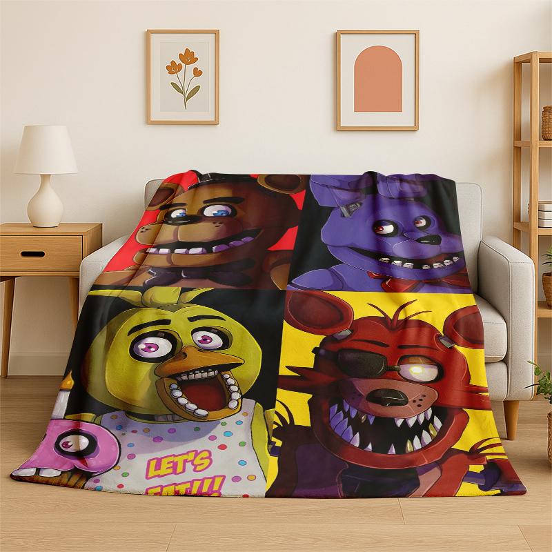 Classic F-FNAF Horror Game Freddy Flannel Blanket Soft Warm Throw Blanket for Bedroom Living Room Bed Travel Camping Picnic