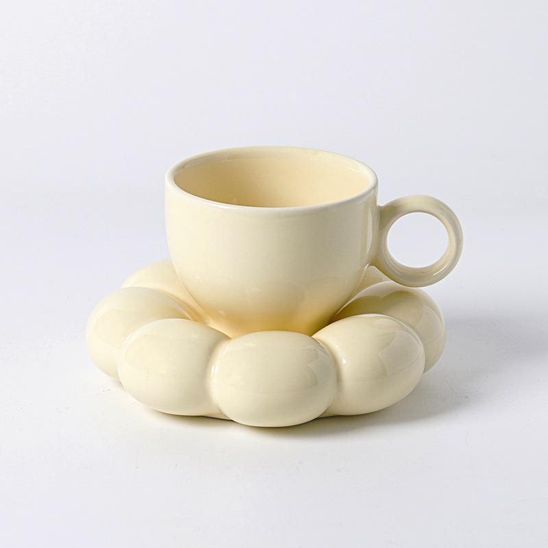 Sunflower Coffee Mug Aesthetic Ceramic Cloud Cup Decorative Saucer Afternoon Tea Water Cup Office Decor Home Mug Drinkware