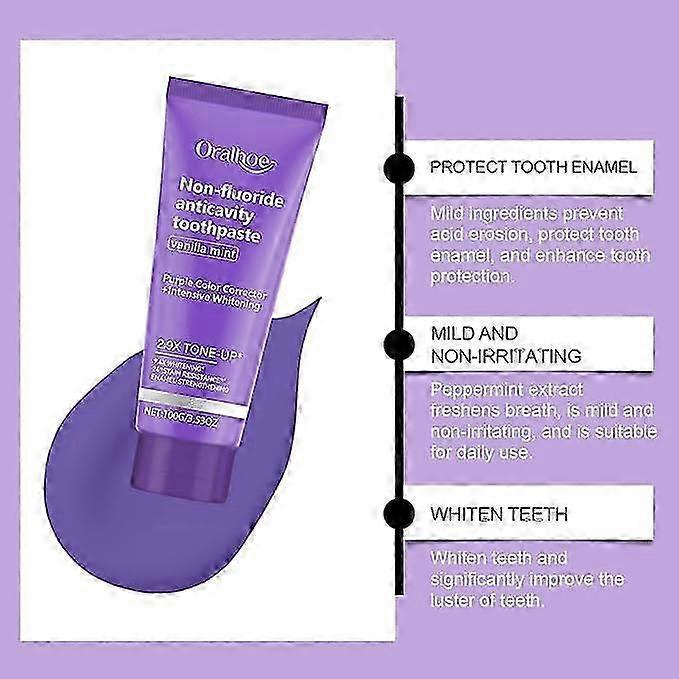 Purple Toothpaste for Teeth Whitening, Purple Color Corrector, Effectively Remove Yellowstains and Stains on The Tooth Surface, Vanilla Mint Purple To