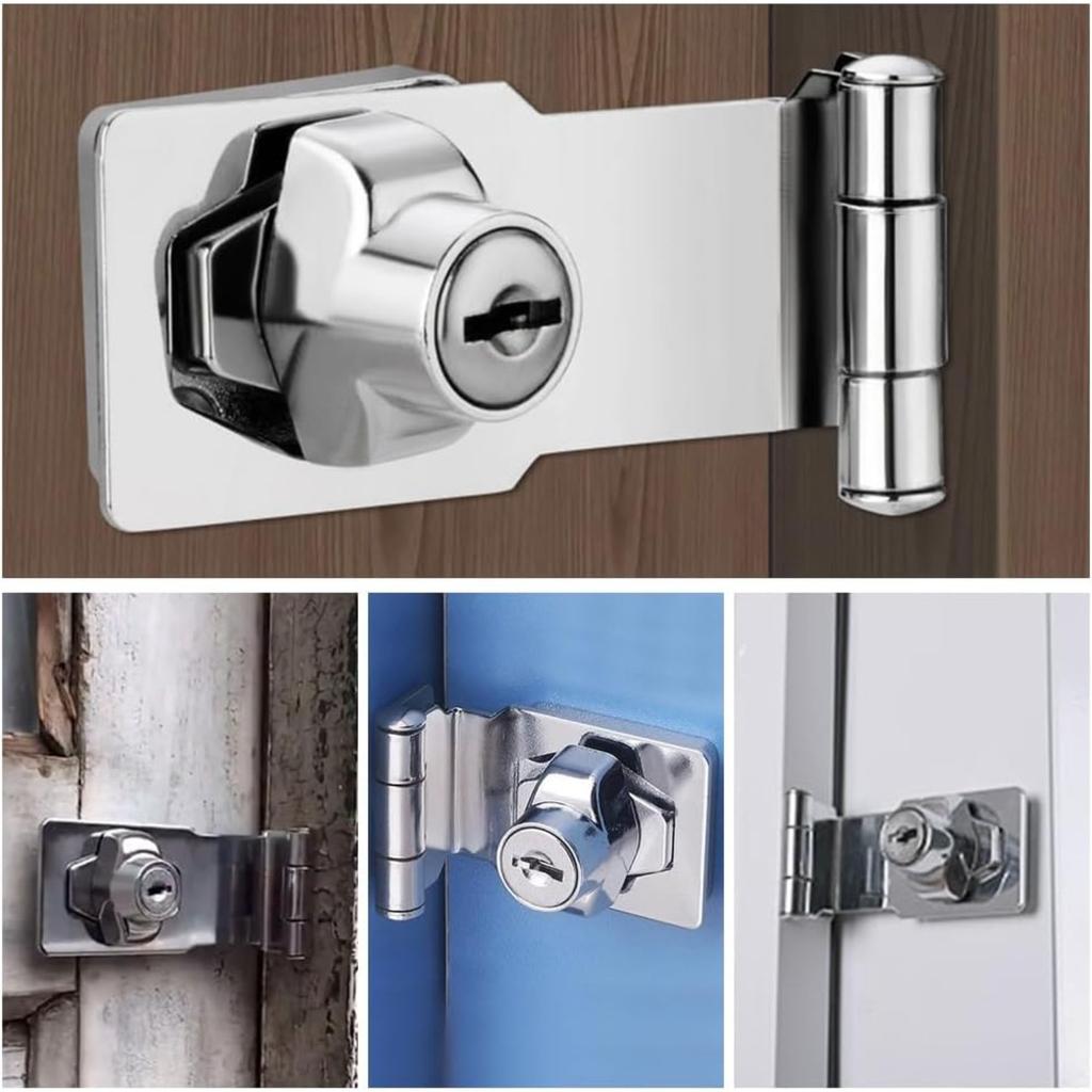 EMVANV Keyed Hasp Lock, 90 Degrees Lock Hasp T-wist Knob Keyed Locking Hasp Safety Door Clasp for Small Doors Drawer and Cabinets(Silver)