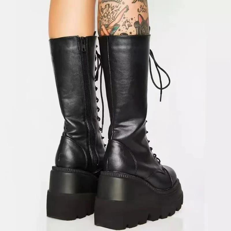 Fashion Winter Boots Women Platform Shoes Booties Rain Combat Military Short Leather Black New Rock Punk Goth Lolita Clearance Offers