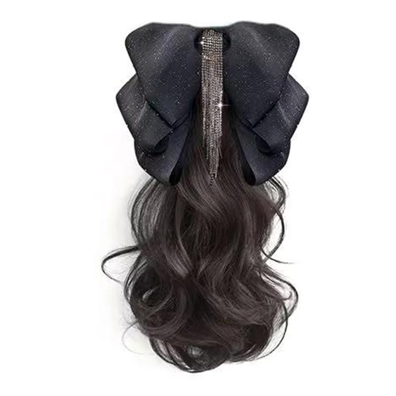 Tassel Bow Wig Ponytail Claw Clip Temperament Slightly Curly Hair Natural Heat-Resistant Hair Accessories