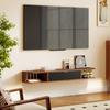 TV Cabinet Up To 50" Wall-Mounted with Drawer, 2 Open Shelves and Cable Hole, 120x24x16 Cm, Walnut