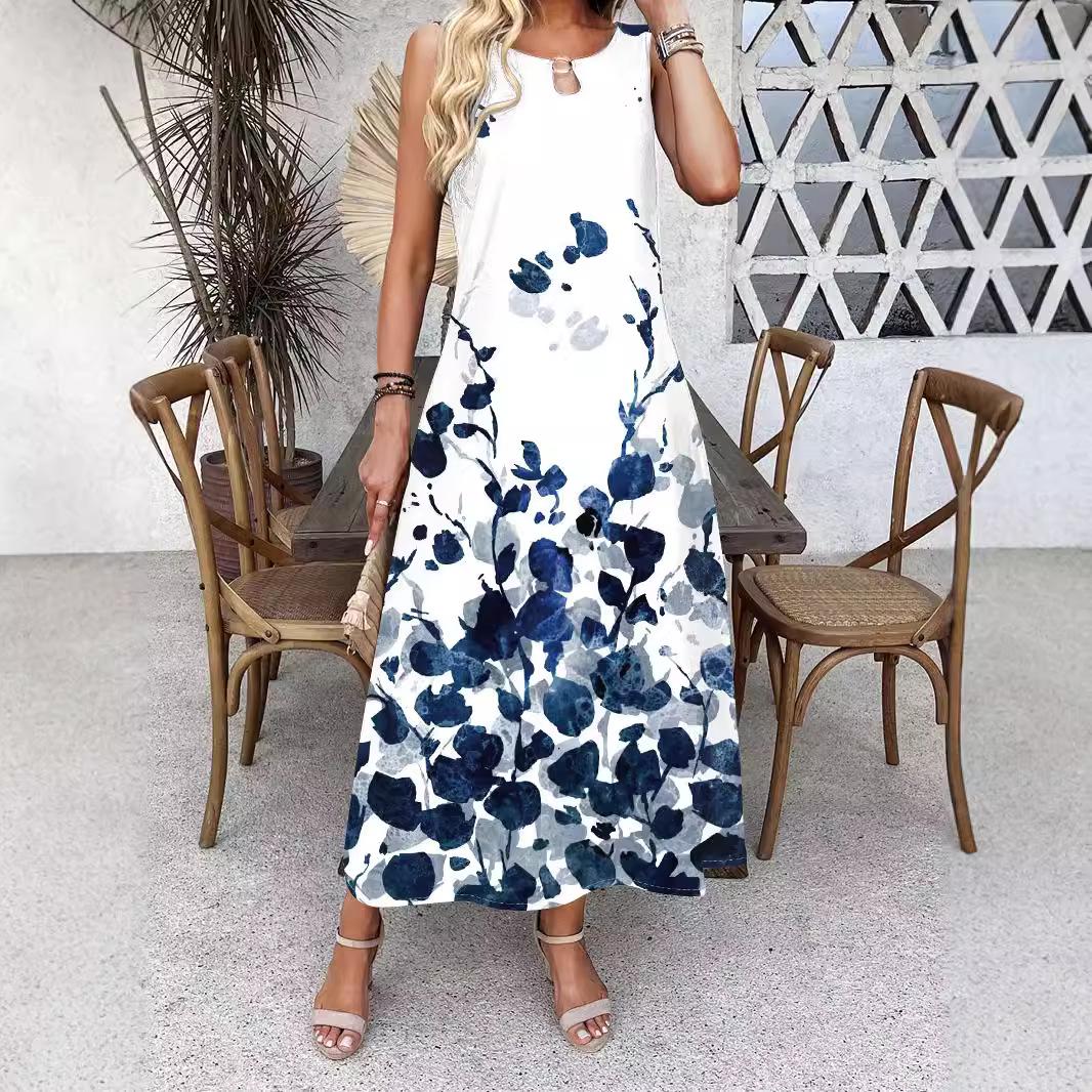 

Богемное женское длинное платье без рукавов с цветочным принтом L