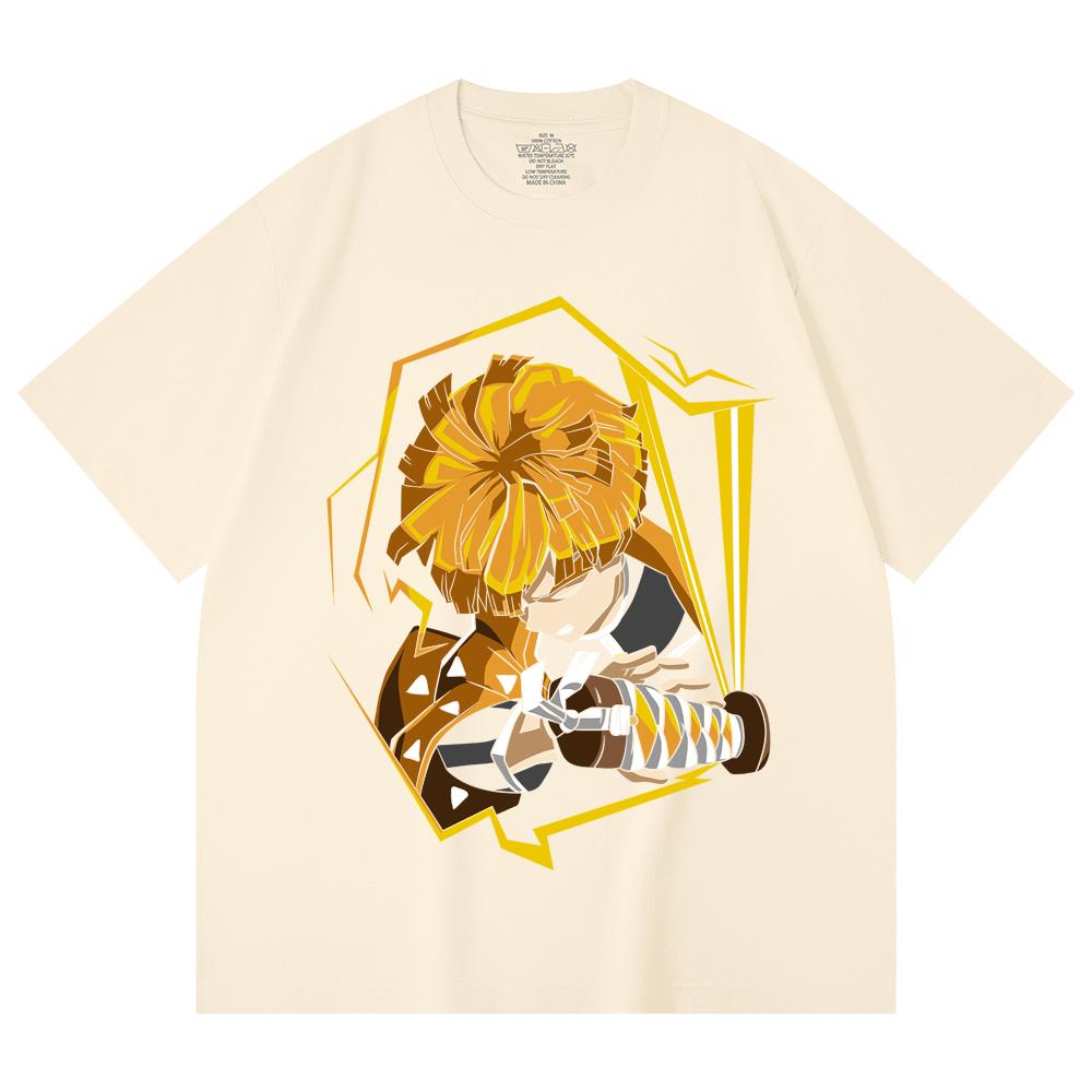 

230 Gsm 100% Cotton Demon Slayer V109 Zenitsu Print Unisex Heavy Cotton T Shirt XS абрикосовый