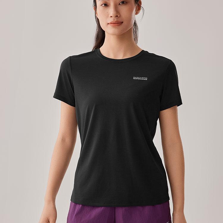 Skechers Comfort Technology Cool Series Quick Dry Simple Round Neck Short Sleeve Regular T-Shirt Women tops Carbon-Black P225W149-0018