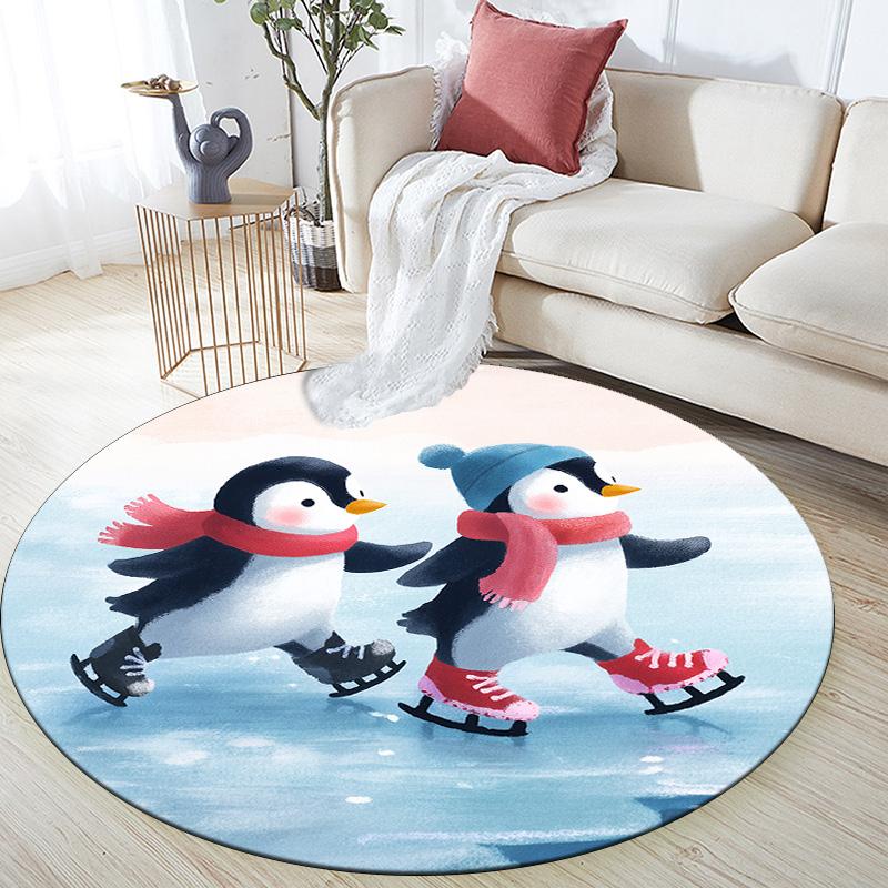 Snowy Day Penguin,Round Area Rug,Carpet Rug for Living Room Bedroom Sofa Playroom Decor,Non-slip Floor Mat