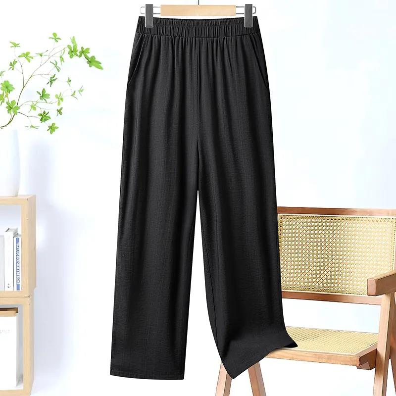 Women's High Waist Wide Leg Pants Elastic Waist Pocket Casual Loose Trousers