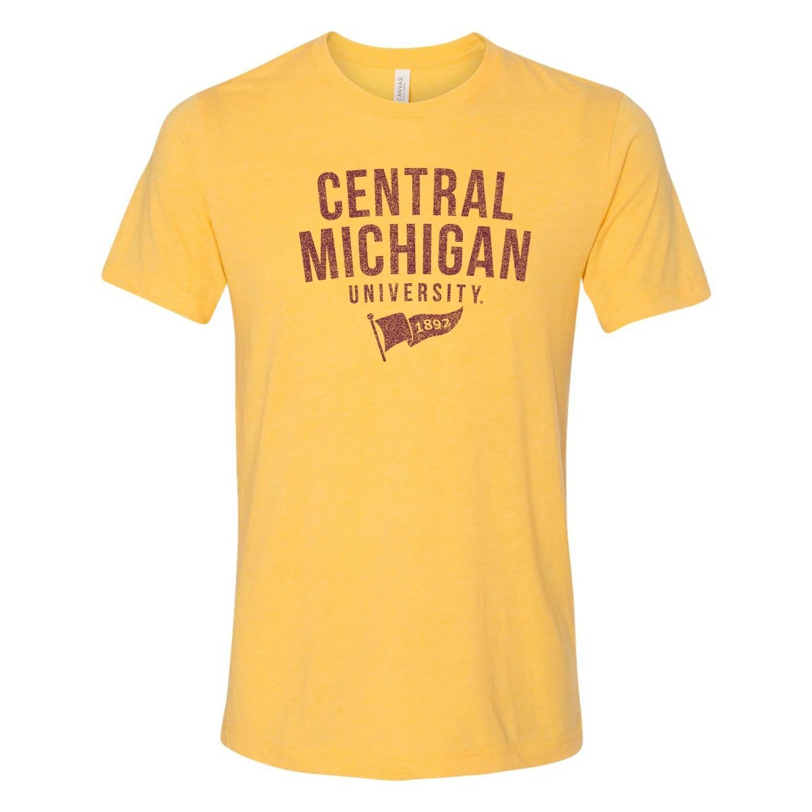 Central Michigan Chippewas Year Banner Triblend T Shirt - Yellow Gold Triblend L