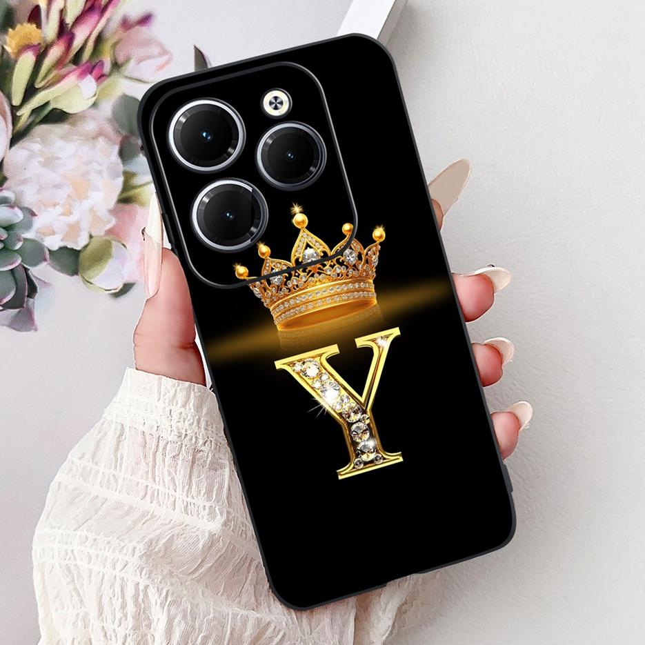 Pro pouzdro Infinix Hot 40 Pro X6837 Luxusní kryt s písmeny a korunkou Měkké silikonové pouzdro na telefon Pro Infinix Hot 40i Hot40 Pro Hot40i