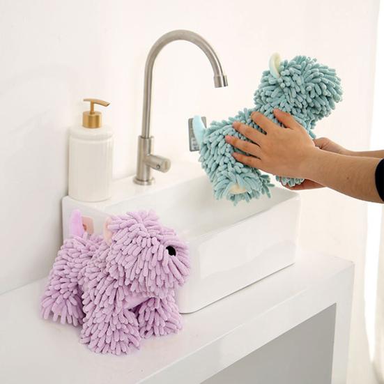 Chenille Hand Towel Cartoon Puppy Shape Soft Microfiber Towel High Water Absorption Bathroom Hand Towel