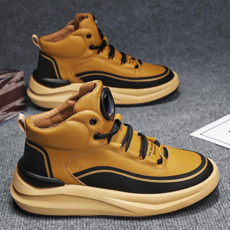 New High Top Men's Shoes Thick Soled Height Increasing Fashion Casual Shoes Leather Surface Soft Soled Running Sports Shoes