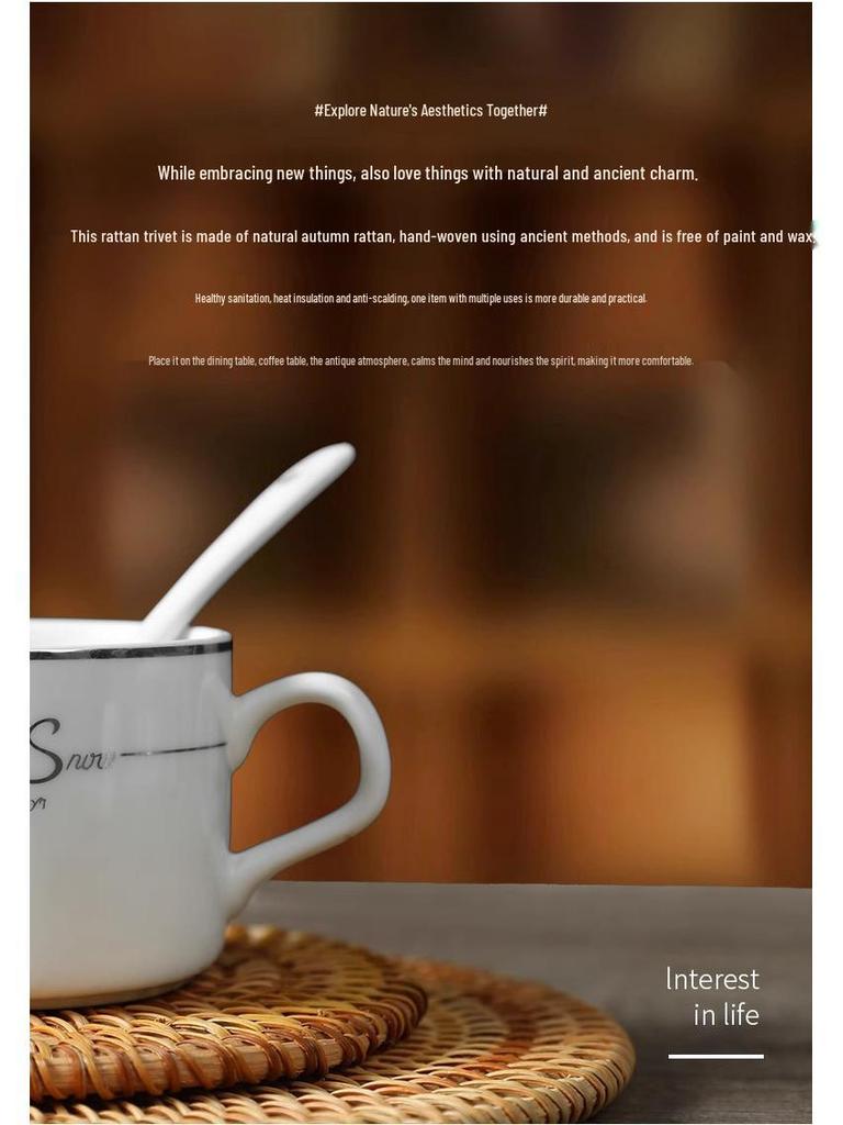 Rattan Heat-Resistant Trivet: Anti-Scald Pot & Bowl Mat, Coaster, and Teapot Holder for Dining Tables