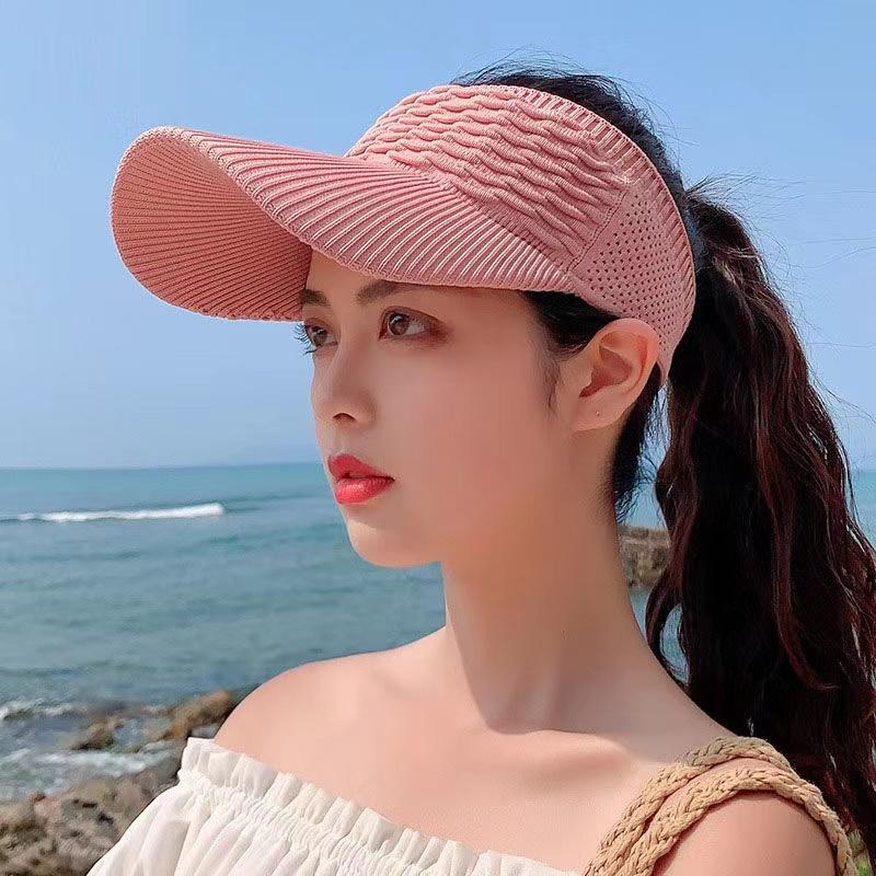 Visor Plus Long 10CM Brim Ponytail Baseball Cap Women Summer Knitted Breathable Golf Beach Hat For Outdoor Sports Empty Top Hat