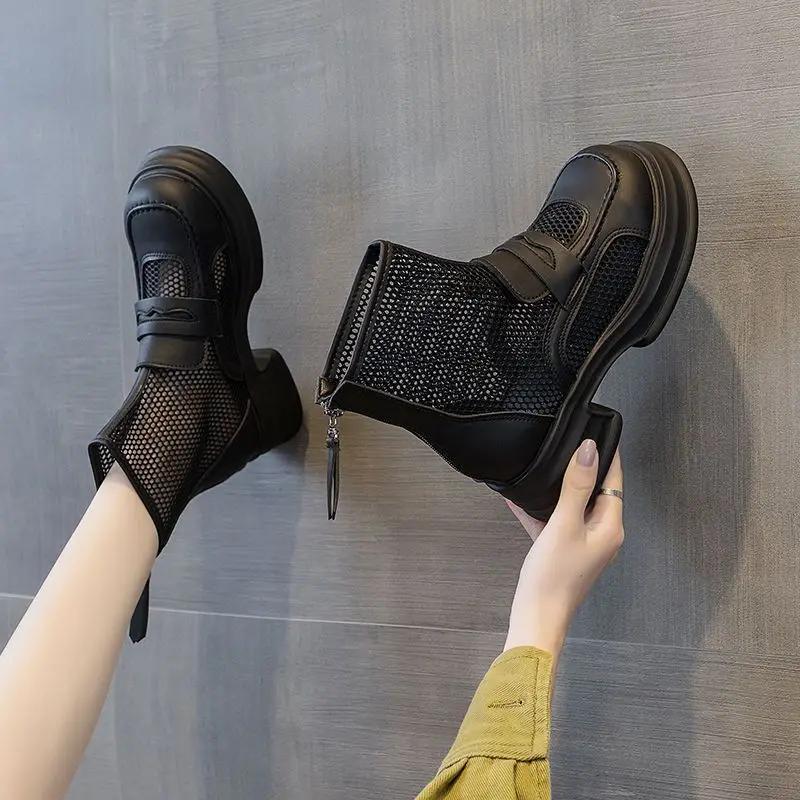 Fashion Solid Color Booties Elegant With Medium Heels Female Short Shoes Breathable Women's Ankle Boots On Promotion Pu Footwear Goth 39