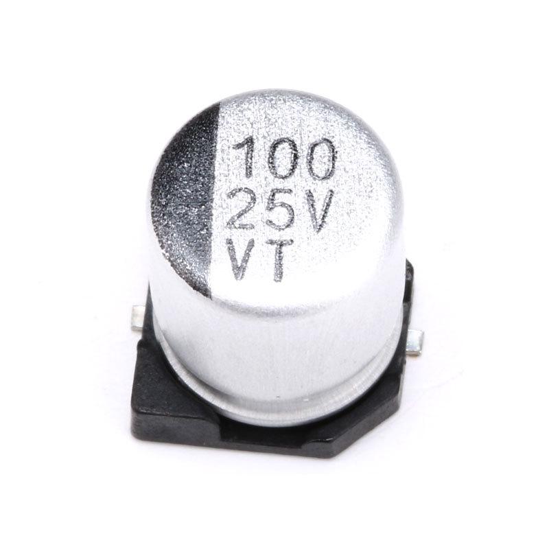 SMD Aluminum Electrolytic Capacitor 25V 100µF, 6.3x7.7mm