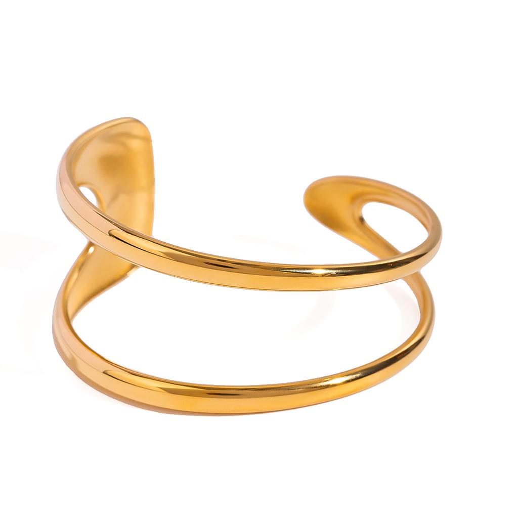 Yori Waterproof Stainless Steel Metal Geometric Open Cuff Bracelet Bangle Statement Gold Color Jewelry Women Bijoux