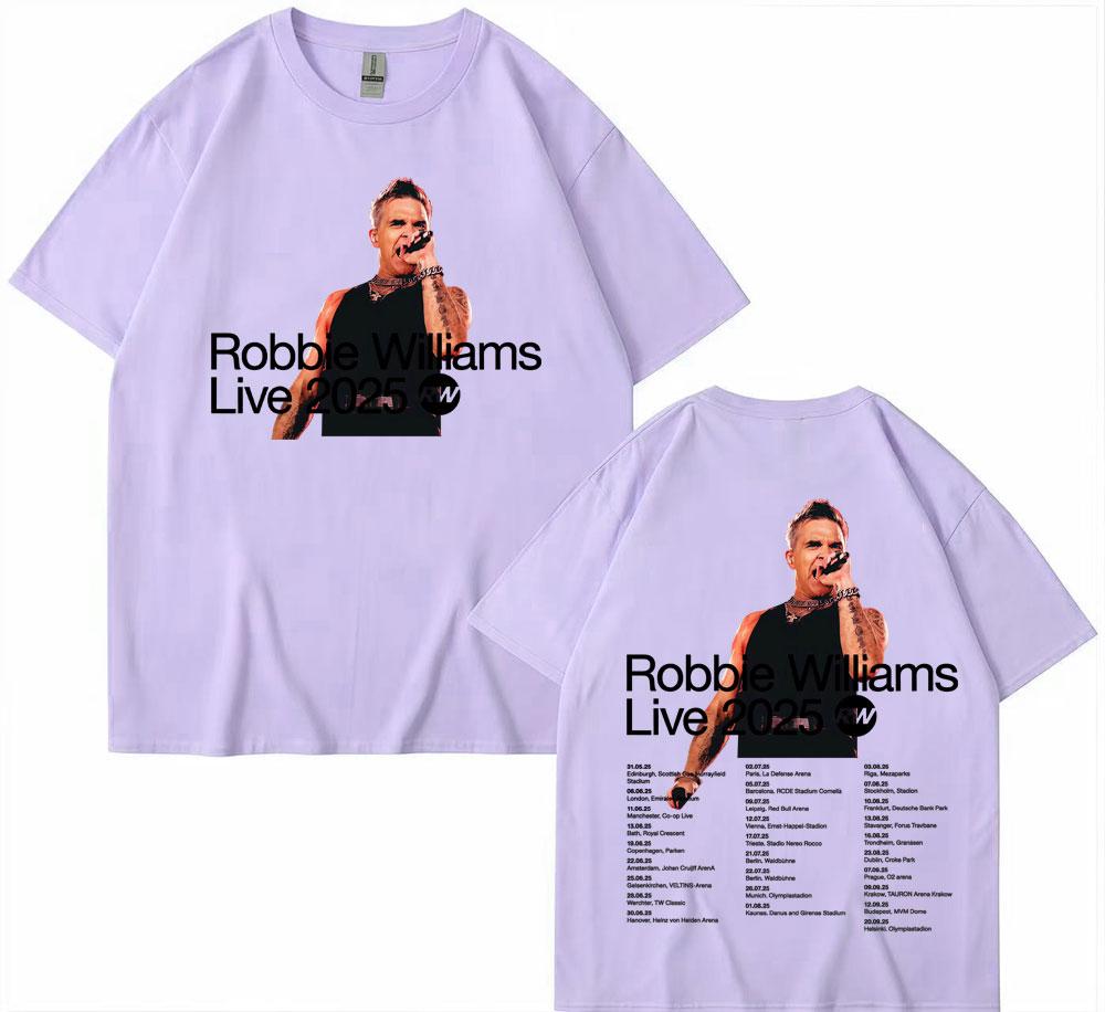Robbie Williams Live 2025 Tour Cover Tshirts Men Women High Street Hip Hop Punk T Shirt Summer Casual Short Sleeve Tshirt Tops