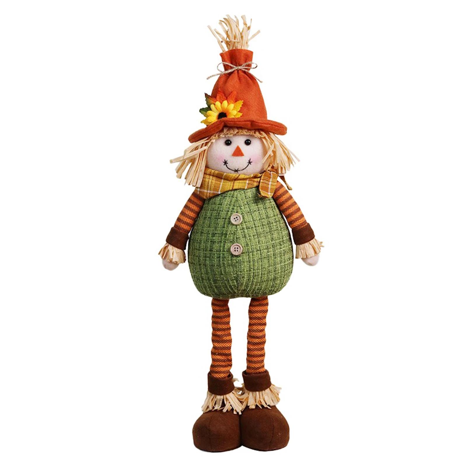 

Thanksgiving Scarecrow Stretch Doll Harvest Season Decoration Maple Leaf Sunflower Straw Hat Elderly Doll Home DIY Decor зелений
