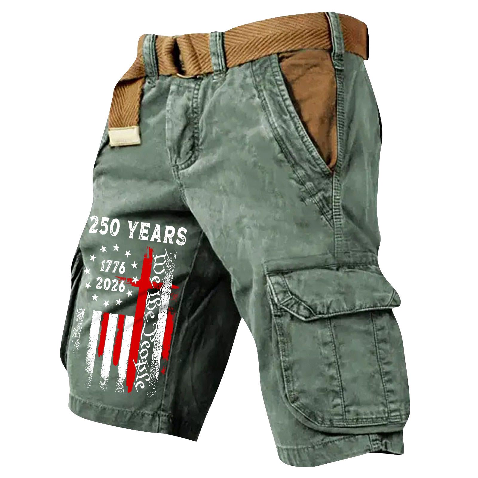 

Men s Summer Printed Casual Multi-Pocket Cargo Shorts L армия зеленый