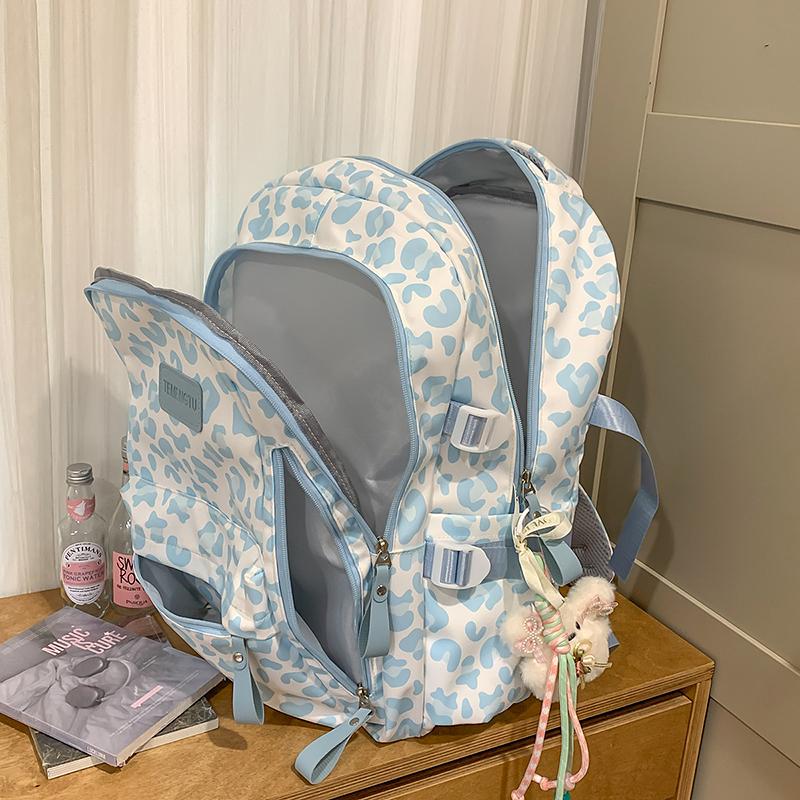 Leopard Print Backpack Junior High School Student Lightweight Schoolbag Girl's Large Capacity Backpack