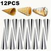 12Pcs 201 Stainless Steel Cream Cone Molds, Non-Stick Spiral Pastry Tubes for Ice Cream Croissant Puff Waffle Baking Tools