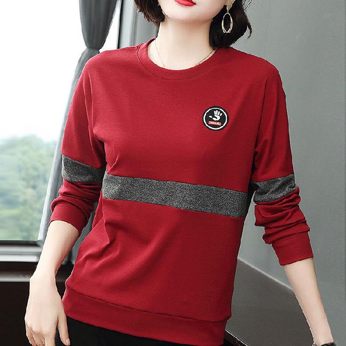 

Korean Style Women s Long Sleeve Loose T-Shirt - Versatile Base Shirt for Spring, Plus Size, Ideal for Middle-aged Moms 4XL