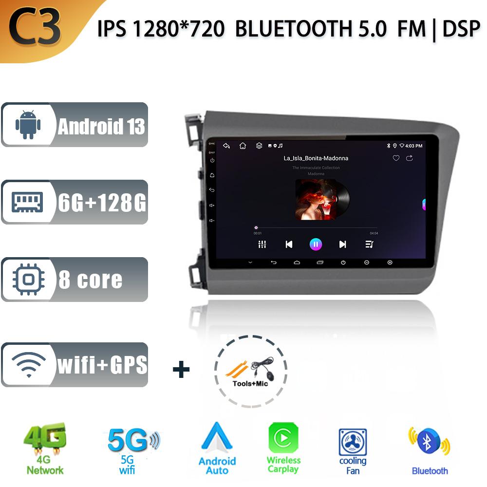 Android 13 For Honda Civic 9 2012-2015 Multimedia Center Car Radio Screen Auto Radio 4G GPS Navigation Stereo  Carplay