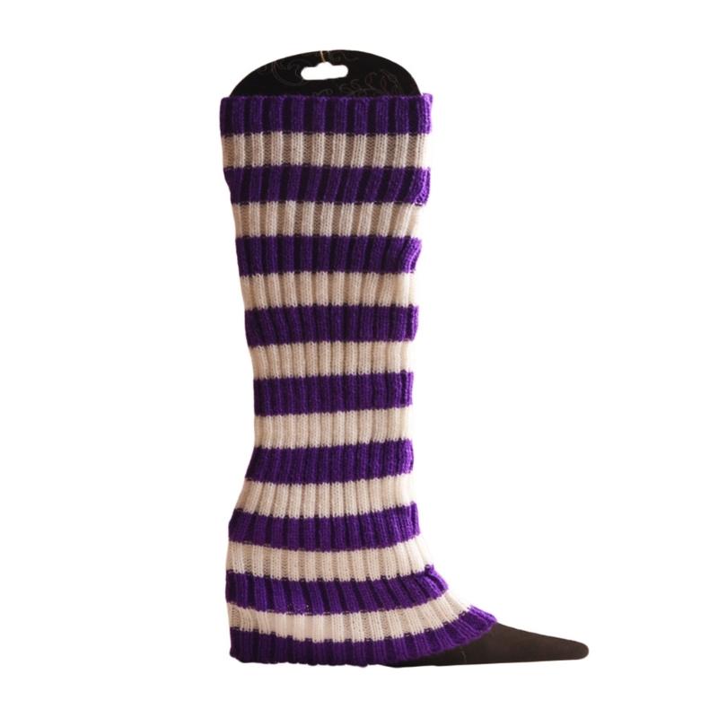 Damen Herbst Winter Warm Bunt Gestreifte Beinwärmer Gerippt Gestrickt Dehnbar Lange Stiefelsocken Fußabdeckungen Streetwear gray