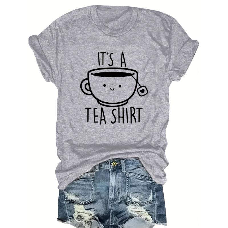Short Sleeve Crown Letter Print Crew Neck T-Shirt for Spring & Summer Casual Women's Clothing