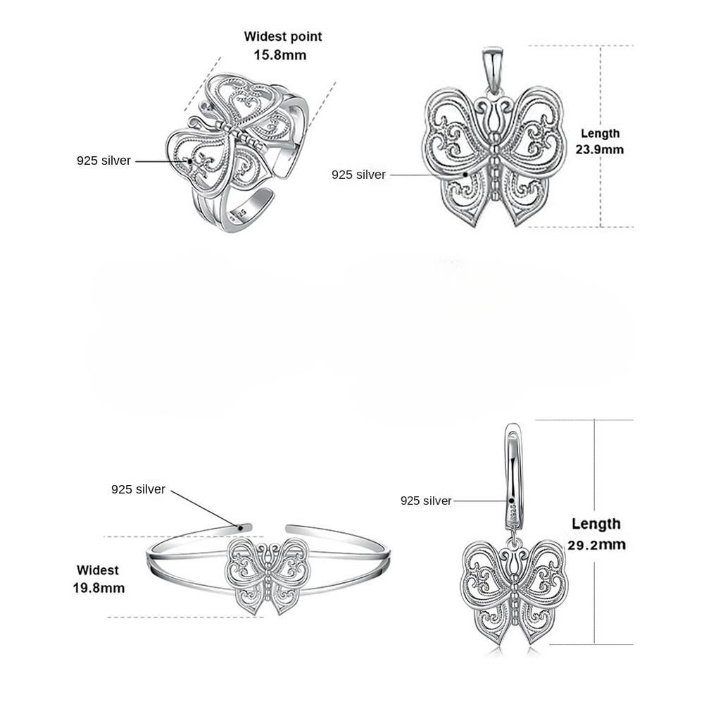 S925 серебряное европейское и американское модное женское кольцо, ожерелье, серьги, браслет, популярный комплект украшений из четырех предметов