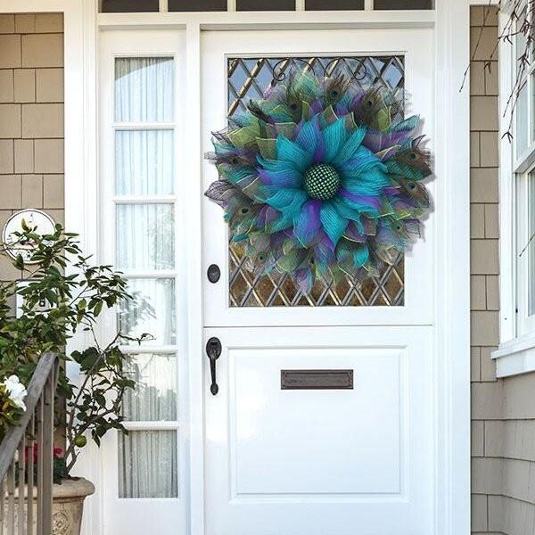 Wreath Peacock Feather Festive Event Decor Natural Materials Seasonal Decor Home
