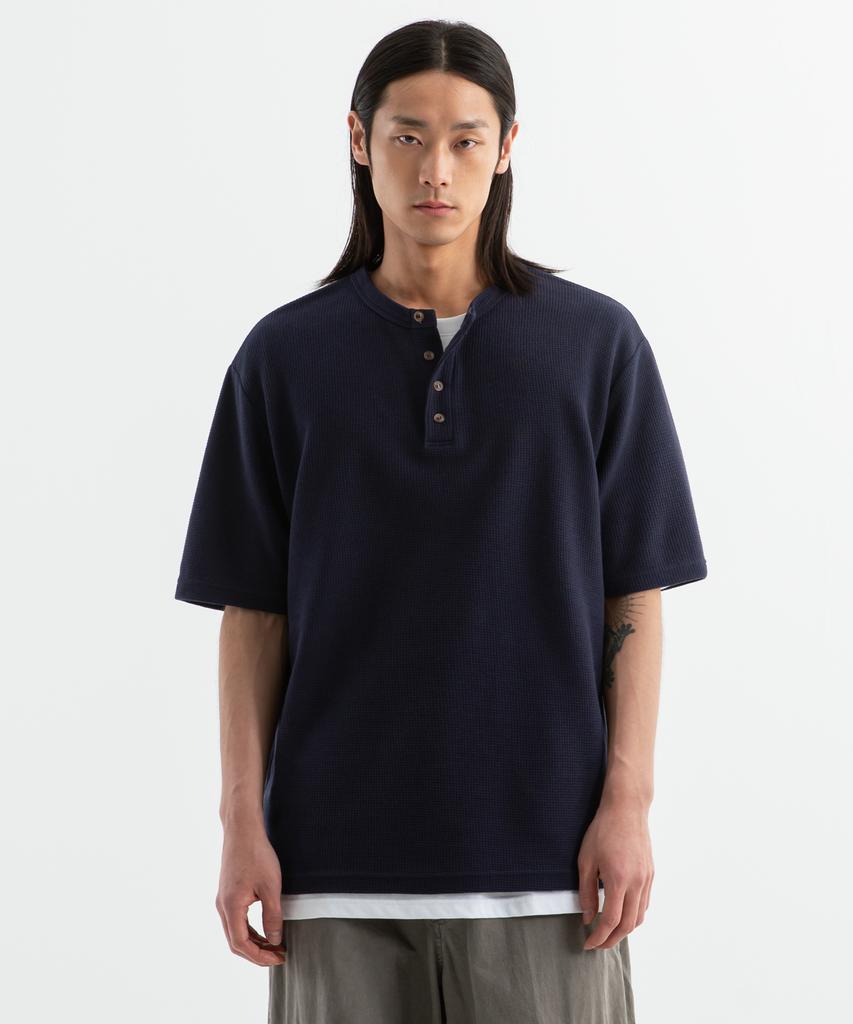 BRENSON (Waffle) Loose Fit Waffle Henley Neck Short Sleeve Tee (4 Colors)