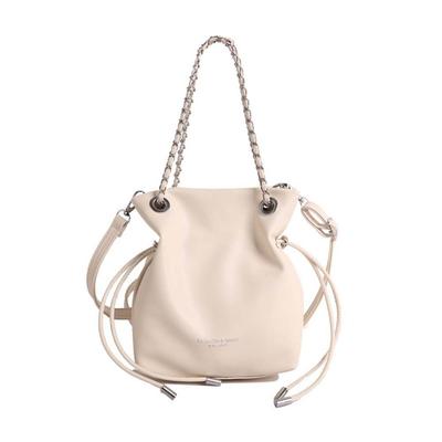 Phe Pouch Bucket Drawstring Bag Large Capacity Solid Color Leather Chain Handbag Polyester Anti-splash Water