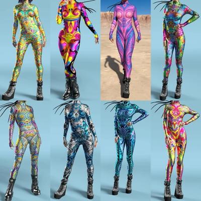 3D Digital Printing Stage Performance Costumes Adults Halloween Events Carnival Theme Party Cosplay Outfit Pretend Game Jumpsuit