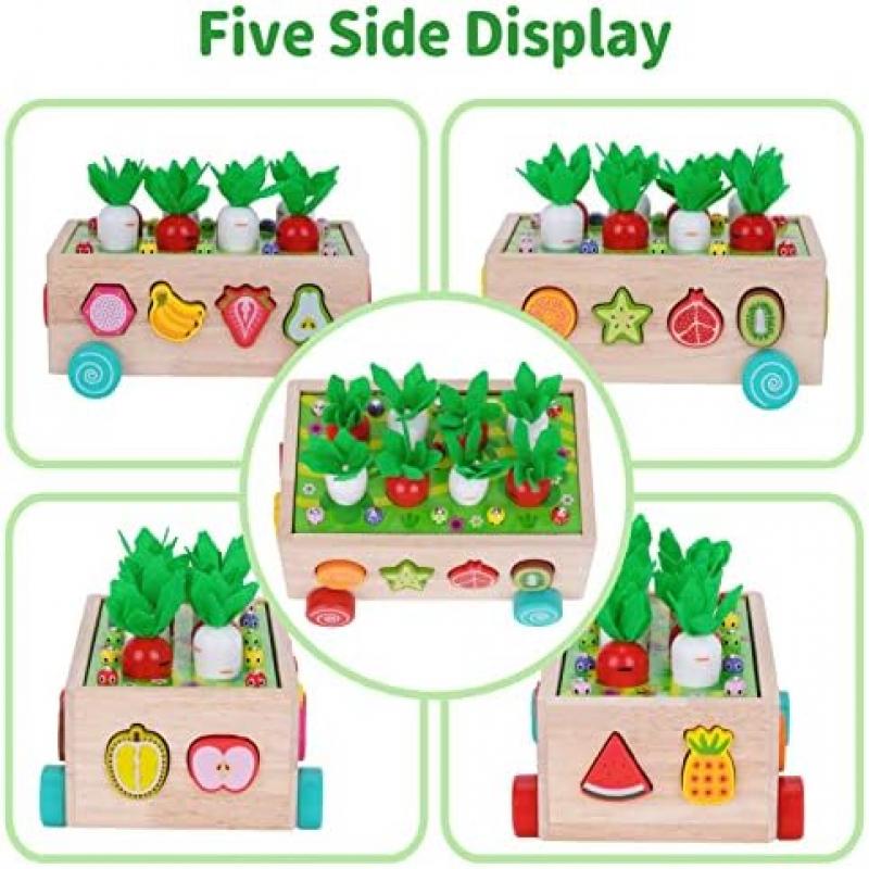 Montessori Spielzeug für 1 2 3 Jährige 7-in-1 Holz Kleinkindspielzeug Formensortierer Karotten Ernte Puzzle Pädagogisches Lernspielzeug Geschenke für Jungen Mädchen Kinder