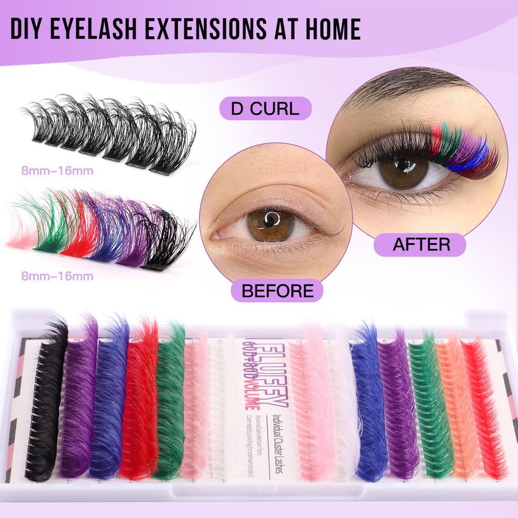 Hot Melt Single Cluster Diy Segmented Halloween Style Colored False Eyelashes Large Capacity Single Cluster False Eyelash Set