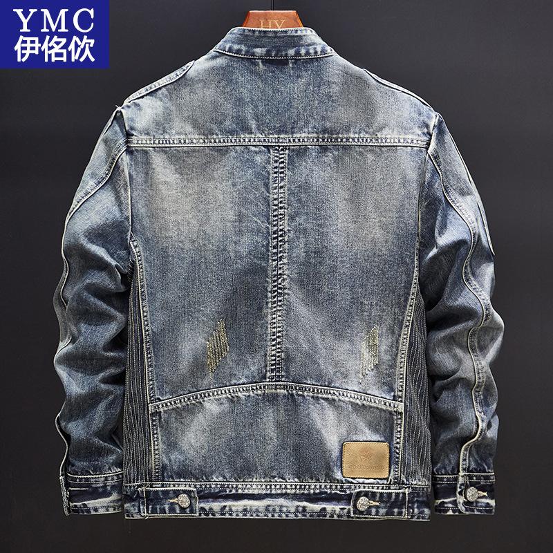 Men's denim jacket European and American casual retro large size stand-up collar zipper jacket cycling motorcycle clothing trend
