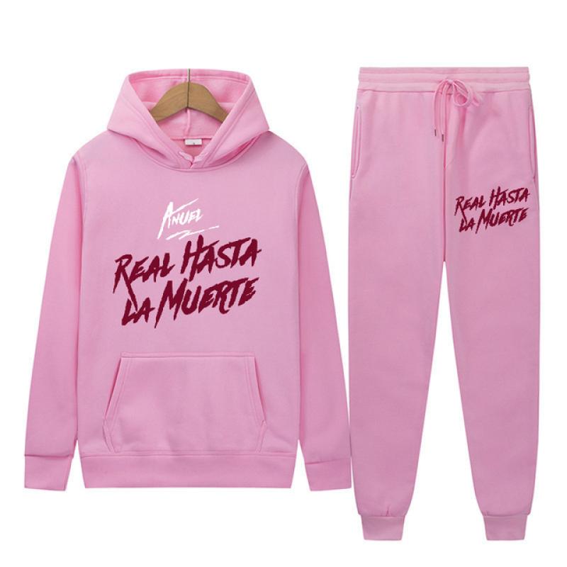 Anuel AA Real Hasta La Muerte Hoodies + Conjuntos de Calças de Moletom Moda Masculina Manga Longa Moletons Casual Harajuku Pullover Calças Esportivas