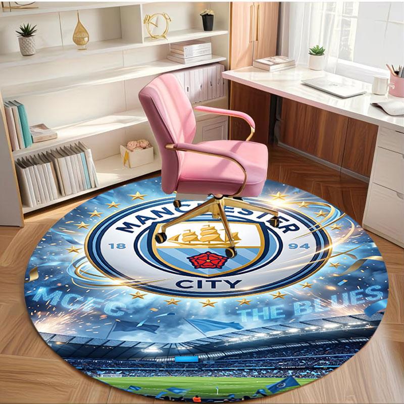 Manchester City FC Print Round Rug, Washable Floor Carpet, For Entryway Dorm Laundry Room Office Study, Home Decor Birthday Christmas Gift