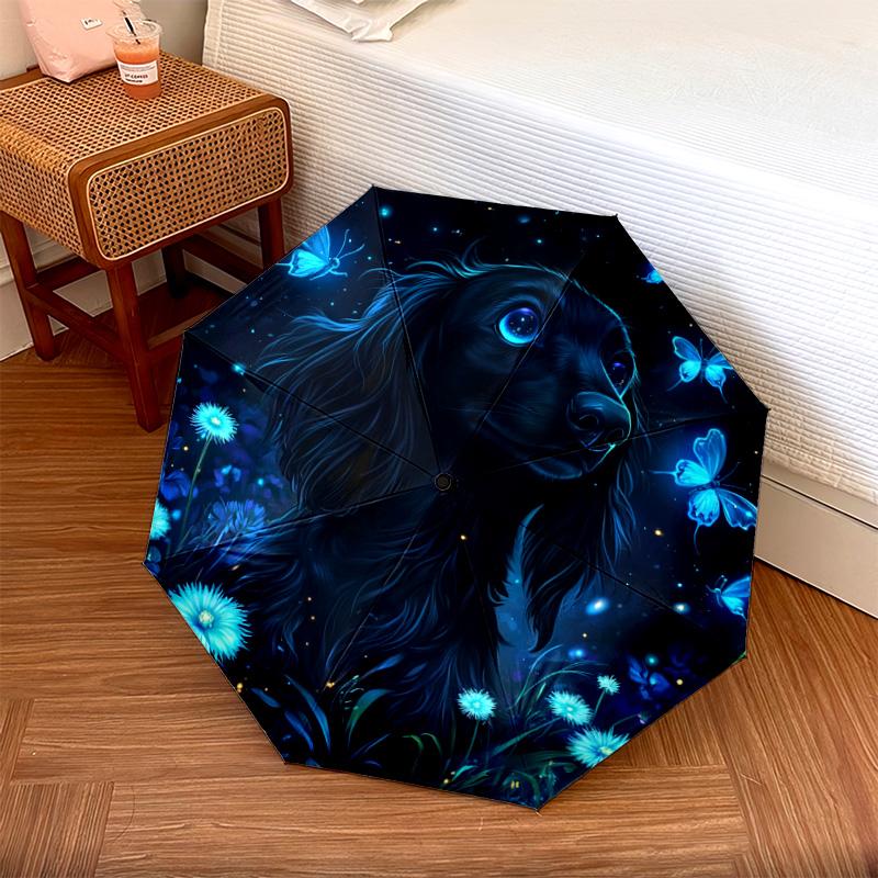 1 PC Automatic Folding Umbrella - Magical Night Dog Pattern, Portable & Foldable Design with 8 Ribs, Christmas Birthday Gifts
